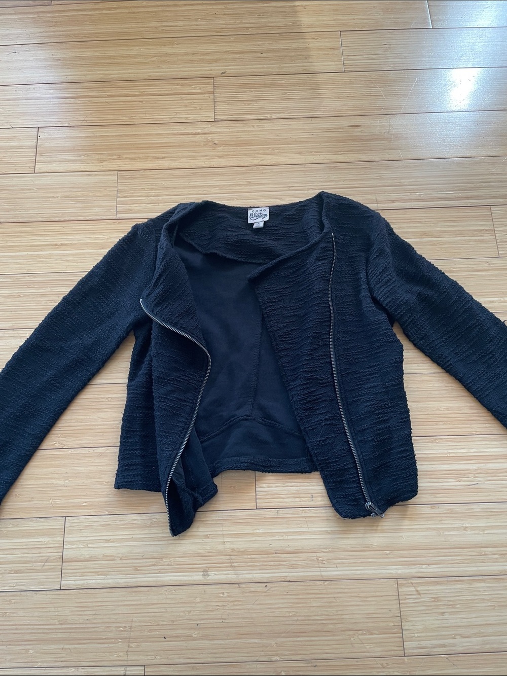Como Vintage Black Textured Zip-Front Jacket